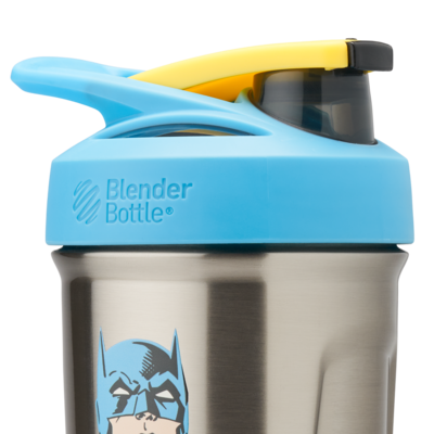 Blue & yellow batman locking flip-cap lid. | Color#Retro Batman